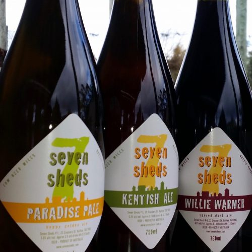The three beers in Seven Sheds The Classics Mixed Pack: Paradise Pale, Kentish Ale and Willie Warmer 750ml bottles