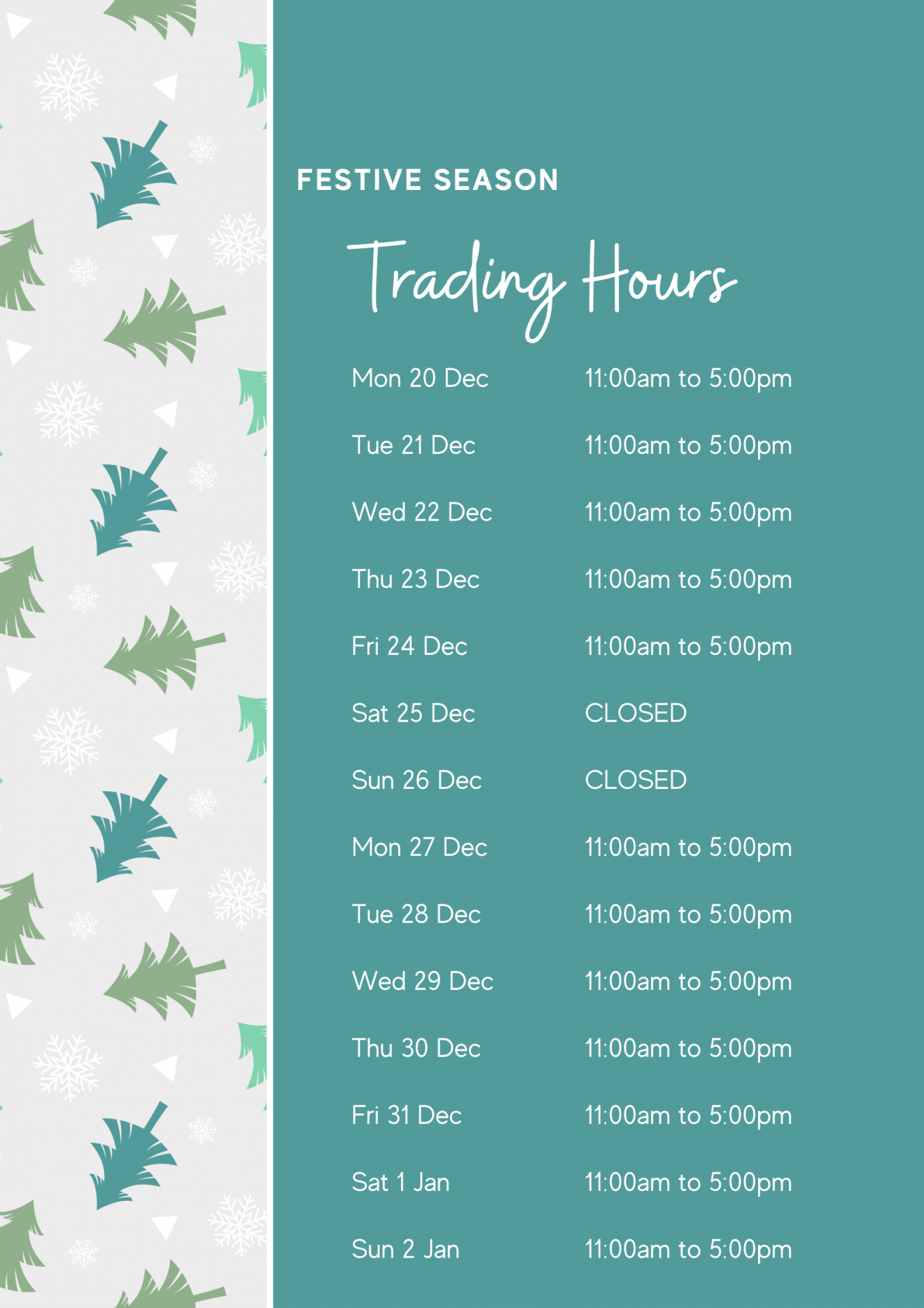 Green Holiday Business Trading Hours Poster